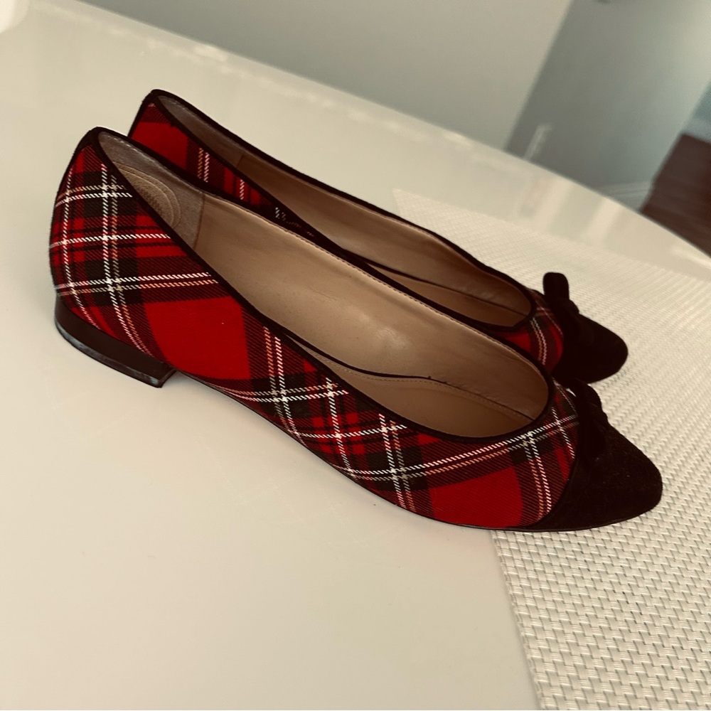 Talbots Edison Bow Flats Women's 9 W Plaid Red Green Black Tartan Holiday Shoes - Picture 6 of 10